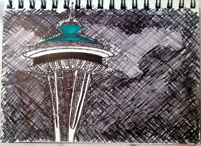 Space Needle Sharpie Drawing